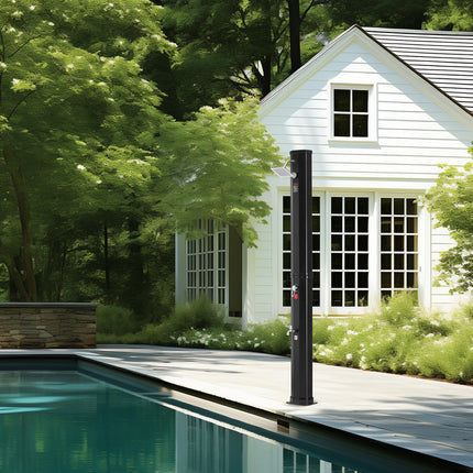 Outdoor Solar Heated Shower, 35L Poolside Shower Kit with Shower Head and Foot Shower Tap, Double Buckle Fast Assembly W/ Pre-Drilled Holes for Outdoor Backyard Poolside Beach Spa.