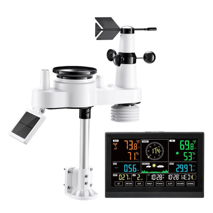 7-in-1 Wi-Fi Weather Station with APP, 190.5 mm VA Display, Wireless Solar Powered Outdoor Sensor, Rain Gauge, Indoor Outdoor for Weather Forecast, Wind Speed, Temperature, Humidity, Rainfall.