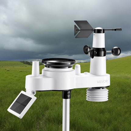 7-in-1 Wi-Fi Weather Station with APP, 190.5 mm VA Display, Wireless Solar Powered Outdoor Sensor, Rain Gauge, Indoor Outdoor for Weather Forecast, Wind Speed, Temperature, Humidity, Rainfall.
