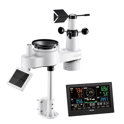 7-in-1 Wi-Fi Weather Station with APP, 190.5 mm VA Display, Wireless Solar Powered Outdoor Sensor, Rain Gauge, Indoor Outdoor for Weather Forecast, Wind Speed, Temperature, Humidity, Rainfall.