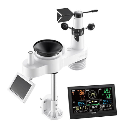 7-in-1 Wi-Fi Weather Station with APP, 190.5 mm VA Display, Wireless Solar Powered Outdoor Sensor, Rain Gauge, Indoor Outdoor for Weather Forecast, Wind Speed, Temperature, Humidity, Rainfall.