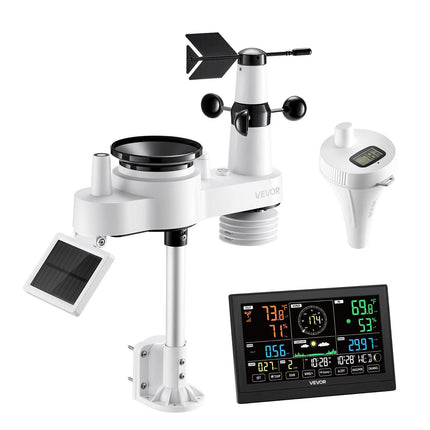 7-in-1 Wi-Fi Weather Station with APP, 190.5 mm Display, Wireless Solar Powered Outdoor Sensor, with Pool Thermometer, Rain Gauge, Indoor Outdoor for Weather Forecast Wind Speed Pool Temperature.