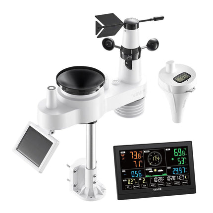 7-in-1 Wi-Fi Weather Station with APP, 190.5 mm Display, Wireless Solar Powered Outdoor Sensor, with Pool Thermometer, Rain Gauge, Indoor Outdoor for Weather Forecast Wind Speed Pool Temperature.