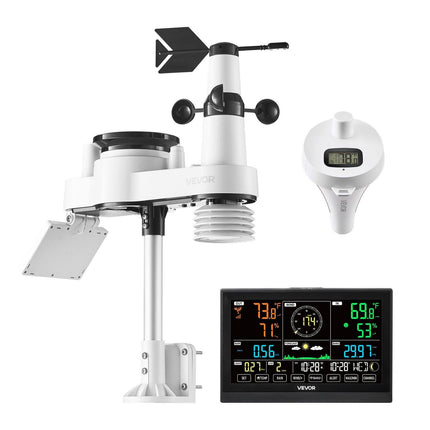 7-in-1 Wi-Fi Weather Station with APP, 190.5 mm Display, Wireless Solar Powered Outdoor Sensor, with Pool Thermometer, Rain Gauge, Indoor Outdoor for Weather Forecast Wind Speed Pool Temperature.