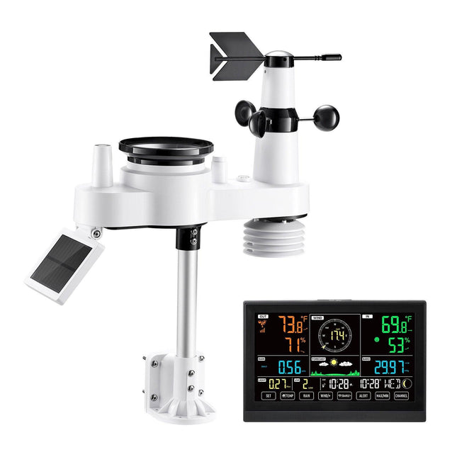 7-in-1 Wireless Weather Station, 190.5 mm VA Display, Solar Powered Outdoor Sensor, Rain Gauge, Indoor Outdoor for Weather Forecast, Temperature, Humidity, Wind Speed and Direction (No WiFi).
