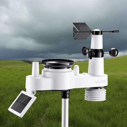7-in-1 Wireless Weather Station, 190.5 mm VA Display, Solar Powered Outdoor Sensor, Rain Gauge, Indoor Outdoor for Weather Forecast, Temperature, Humidity, Wind Speed and Direction (No WiFi).