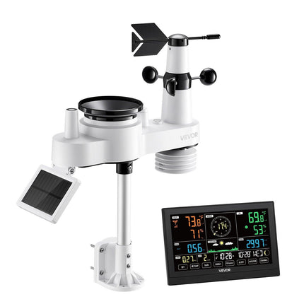 7-in-1 Wireless Weather Station, 190.5 mm VA Display, Solar Powered Outdoor Sensor, Rain Gauge, Indoor Outdoor for Weather Forecast, Temperature, Humidity, Wind Speed and Direction (No WiFi).