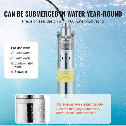 Solar Water Pump, DC 277W Submersible Deep Well Pump, Max Flow 2.1 m³/H, Max Head 83 m, Max Submersion Depth 20 m, Solar Powered Water Pump for Well, Farm Ranch Irrigation, Livestock Drinking.