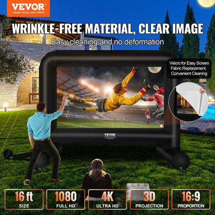 Inflatable Movie Screen, 16 FT Inflatable Projector Screen for Outside with Blower and Carrying Bag, Front/Rear Projection, Oxford Fabric Blow Up Screen for Outdoor Parties Backyard Movie Night.
