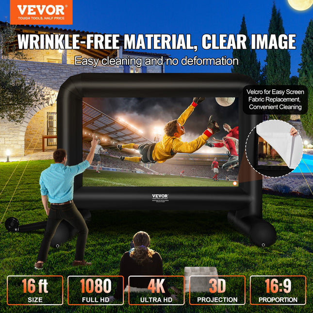 Inflatable Movie Screen, 16 FT Inflatable Projector Screen for Outside with Blower and Carrying Bag, Front/Rear Projection, Oxford Fabric Blow Up Screen for Outdoor Parties Backyard Movie Night.
