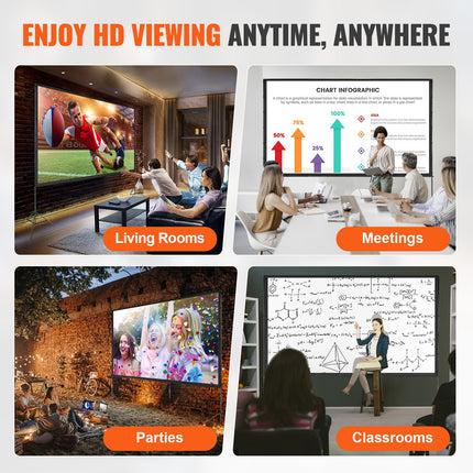Projector Screen with Stand, 150 inch 16:9 4K 1080 HD Outdoor Movie Screen with Stand, Wrinkle-Free Projection Screen with Tripods and Carry Bag, for Home Theater Cinema Backyard Movie Night.