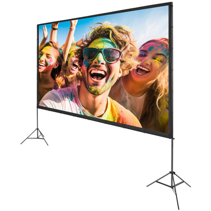 Projector Screen with Stand, 150 inch 16:9 4K 1080 HD Outdoor Movie Screen with Stand, Wrinkle-Free Projection Screen with Tripods and Carry Bag, for Home Theater Cinema Backyard Movie Night.
