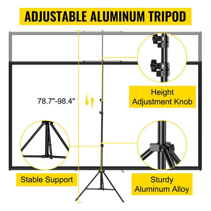 Tripod Projector Screen with Stand 100inch 16:9 4K HD Projection Screen Stand Wrinkle-Free Height Adjustable Portable Screen for Projector Indoor & Outdoor for Movie, Home Cinema, Gaming, Office.