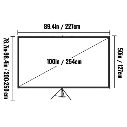 Tripod Projector Screen with Stand 100inch 16:9 4K HD Projection Screen Stand Wrinkle-Free Height Adjustable Portable Screen for Projector Indoor & Outdoor for Movie, Home Cinema, Gaming, Office.