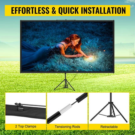 Tripod Projector Screen with Stand 60 inch 16:9 4K HD Projection Screen Stand Wrinkle-Free Height Adjustable Portable Screen for Projector Indoor & Outdoor for Movie, Home Cinema, Gaming, Office.