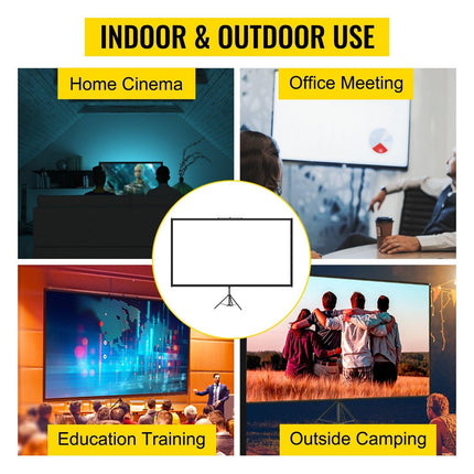 Tripod Projector Screen with Stand 60 inch 16:9 4K HD Projection Screen Stand Wrinkle-Free Height Adjustable Portable Screen for Projector Indoor & Outdoor for Movie, Home Cinema, Gaming, Office.