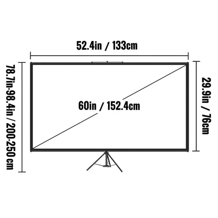 Tripod Projector Screen with Stand 60 inch 16:9 4K HD Projection Screen Stand Wrinkle-Free Height Adjustable Portable Screen for Projector Indoor & Outdoor for Movie, Home Cinema, Gaming, Office.