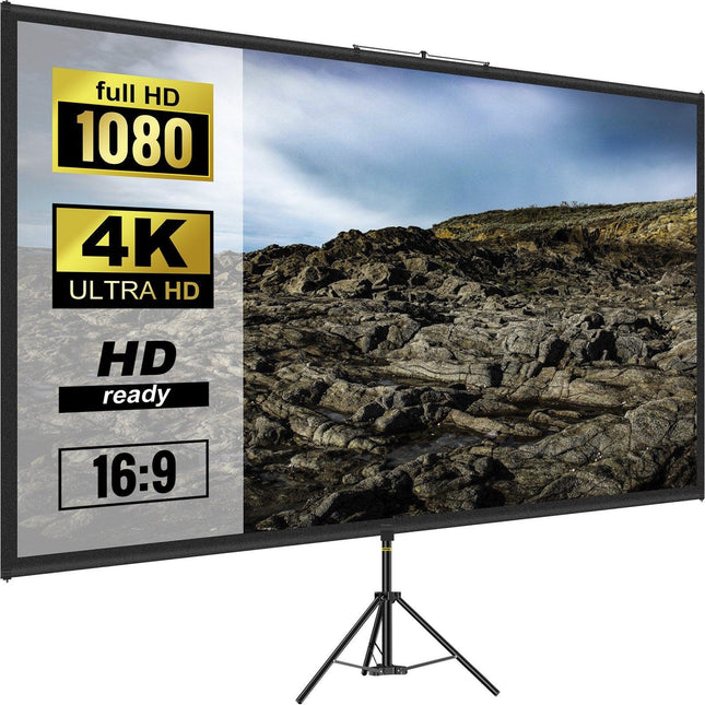 Tripod Projector Screen with Stand 80 inch 16:9 4K HD Projection Screen Stand Wrinkle-Free Height Adjustable Portable Screen for Projector Indoor & Outdoor for Movie, Home Cinema, Gaming, Office.