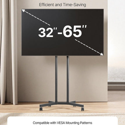 Rolling TV Stand, Mobile TV Cart for 32-65 Inch Screens, Height Adjustable, Portable Monitor Stand with Wheels Holds up to 40 kg for Living Room, Bedroom, Office, Outdoor, Max VESA 400x400mm.