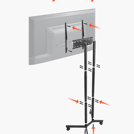 Rolling TV Stand, Mobile TV Cart for 32-65 Inch Screens, Height Adjustable, Portable Monitor Stand with Wheels Holds up to 40 kg for Living Room, Bedroom, Office, Outdoor, Max VESA 400x400mm.