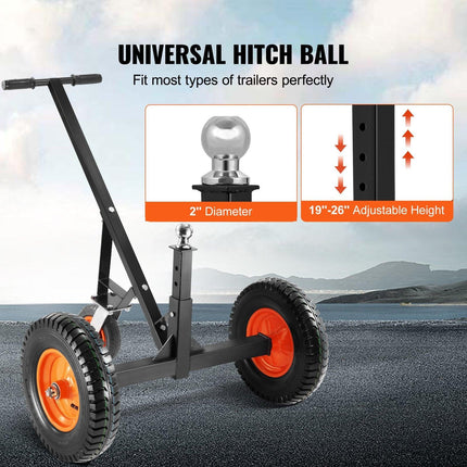 Adjustable Trailer Dolly, 1000lbs Tongue Weight Capacity, Carbon Steel Trailer Mover with 19''-26'' Adjustable Height & 2'' Ball, 16'' Pneumatic Tires & Universal Wheel, for Moving RV Trailer.