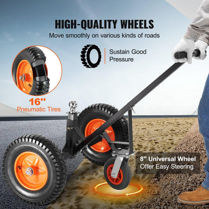 Adjustable Trailer Dolly, 1000lbs Tongue Weight Capacity, Carbon Steel Trailer Mover with 19''-26'' Adjustable Height & 2'' Ball, 16'' Pneumatic Tires & Universal Wheel, for Moving RV Trailer.