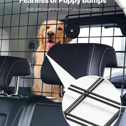 Dog Car Barrier, 96.5-168.5cm Adjustable Car Divider for Trunk Cargo Area, Universal-Fit Back Seat Heavy-Duty Wire Mesh Dogs Separator Guard Net, Vehicle Pet Barrier for Sedans, Trucks and SUVs.