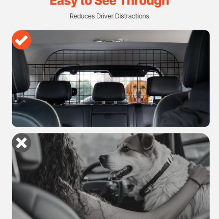 Dog Car Barrier, 96.5-168.5cm Adjustable Car Divider for Trunk Cargo Area, Universal-Fit Back Seat Heavy-Duty Wire Mesh Dogs Separator Guard Net, Vehicle Pet Barrier for Sedans, Trucks and SUVs.
