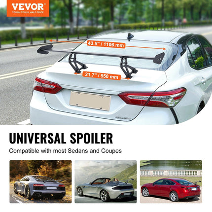 GT Wing Car Spoiler, 43.3 inch Universal Spoiler with Single Deck, Adjustable Lightweight Aluminum, Car Rear Spoiler Wing, Racing Spoiler BGW/JDM Drift Black.