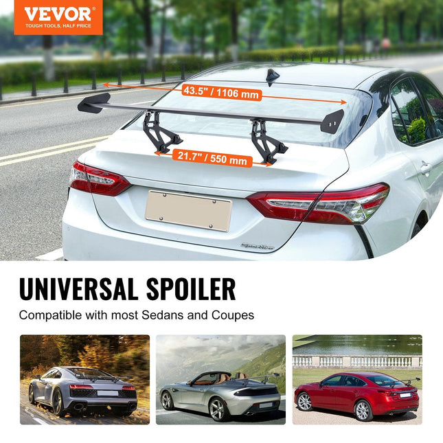 GT Wing Car Spoiler, 43.3 inch Universal Spoiler with Single Deck, Adjustable Lightweight Aluminum, Car Rear Spoiler Wing, Racing Spoiler BGW/JDM Drift Black.