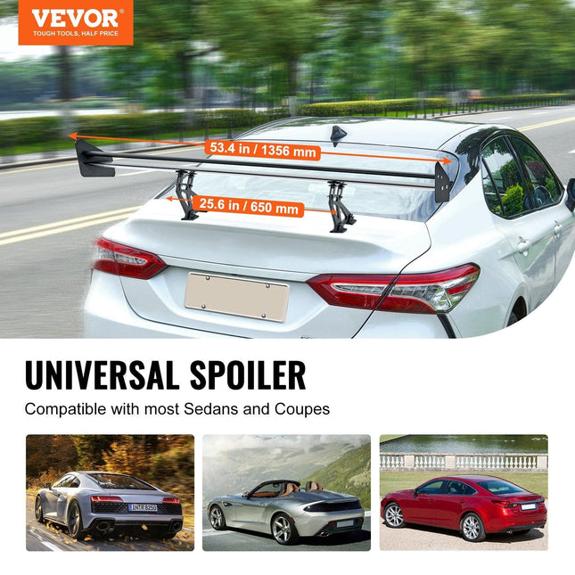 GT Wing Car Spoiler, 53.1 inch Universal Spoiler with Double Deck, Adjustable Lightweight Aluminum, Car Rear Spoiler Wing, Racing Spoiler BGW/JDM Drift Black.