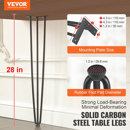 Hairpin Table Legs 0.7M, Set of 4 Desk Legs 408.2KG Load Capacity, Hairpin Desk Legs 3 Rods for Desk Chairs Bench Dining End Table, Solid Carbon Steel Heavy Duty Furniture Legs Black.