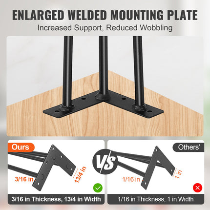Hairpin Table Legs 0.7M, Set of 4 Desk Legs 408.2KG Load Capacity, Hairpin Desk Legs 3 Rods for Desk Chairs Bench Dining End Table, Solid Carbon Steel Heavy Duty Furniture Legs Black.