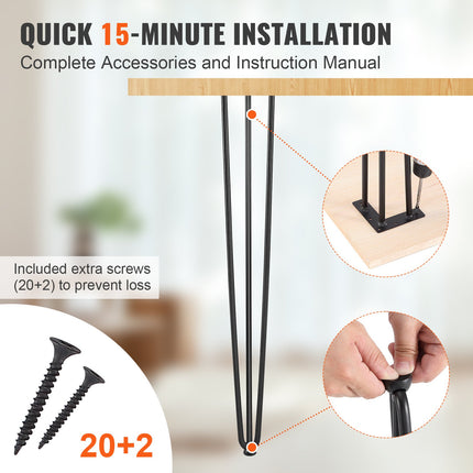Hairpin Table Legs 0.7M, Set of 4 Desk Legs 408.2KG Load Capacity, Hairpin Desk Legs 3 Rods for Desk Chairs Bench Dining End Table, Solid Carbon Steel Heavy Duty Furniture Legs Black.