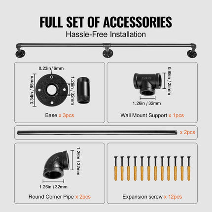 Pipe Stair Handrail Staircase Handrail 4 FT Carbon Steel for Wall Mount.