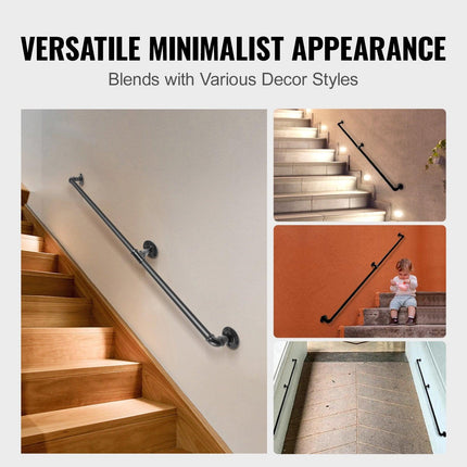 Pipe Stair Handrail Staircase Handrail 4 FT Carbon Steel for Wall Mount.