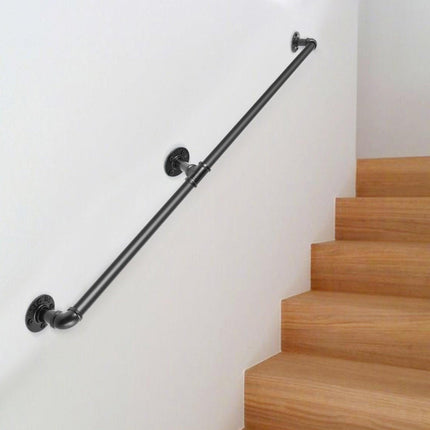 Pipe Stair Handrail, 1.8m Staircase Handrail, 200KG Load Capacity Carbon Steel Pipe Handrail, Industrial Pipe Handrail with Wall Mount Support, Round Corner Wall Handrailings for Indoor, Outdoor.