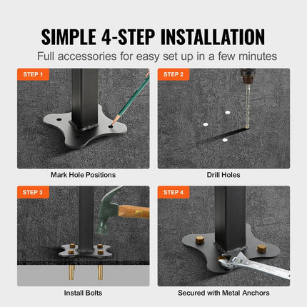 Iron Handrail Stair Railing Hand Rail Kit 1-4 Steps Outdoor Black w/ Bars.
