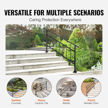 Iron Handrail Stair Railing Hand Rail Kit 1-4 Steps Outdoor Black w/ Bars.