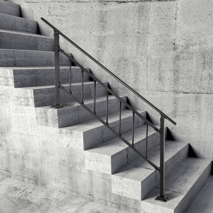 Iron Handrail Stair Railing Hand Rail Kit 1-4 Steps Outdoor Black w/ Bars.