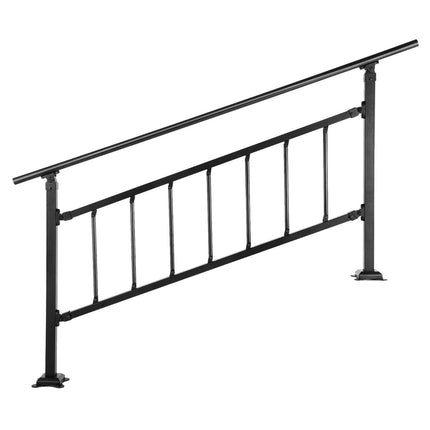 Iron Handrail Stair Railing Hand Rail Kit 1-4 Steps Outdoor Black w/ Bars.