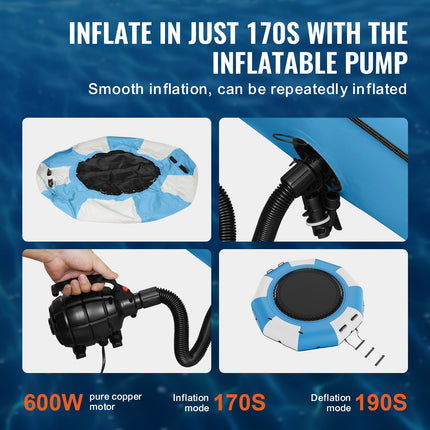 Inflatable Water Bouncer, 10ft Recreational Water Trampoline, Portable Bounce Swim Platform with Slide, 3-Step Ladder & Electric Air Pump, Kid Adult Floating Rebounder for Pool Lake Water Sports.