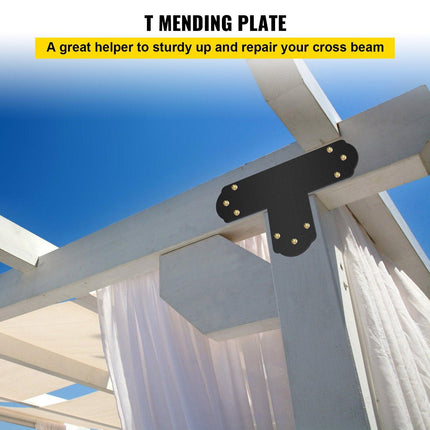 Black T Mending Plate T-shape 8 PCs 6" Flat Connector Post to Beam Bracket.