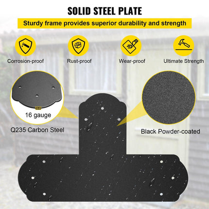 Black T Mending Plate T-shape 8 PCs 6" Flat Connector Post to Beam Bracket.