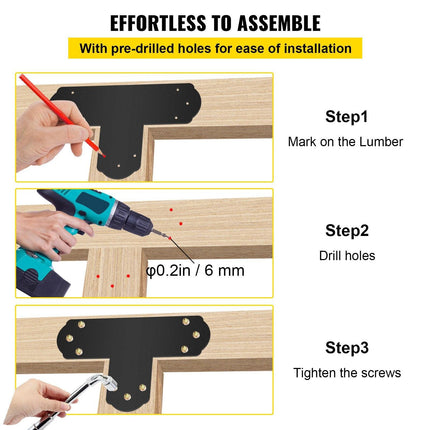 Black T Mending Plate T-shape 8 PCs 6" Flat Connector Post to Beam Bracket.