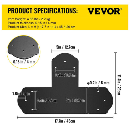 Black T Mending Plate T-shape 8 PCs 6" Flat Connector Post to Beam Bracket.