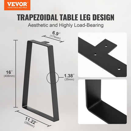 406.4MM Trapezoid Steel Table Legs, Replacement Furniture Legs Set of 2 for DIY Coffee Tables, Modern Desks, Bench, Night Stands, Sofa, Max Load 181.4KG Heavy Duty, Quick Instalation Legs Black.