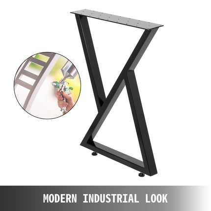 Metal Table Legs Set of 2 Dining Table Legs Black Desk Legs, 28 Height 20 Width Heavy Duty Bench Legs Zig Zag Style Coffee Table Legs Base Modern DIY Steel Table Legs.