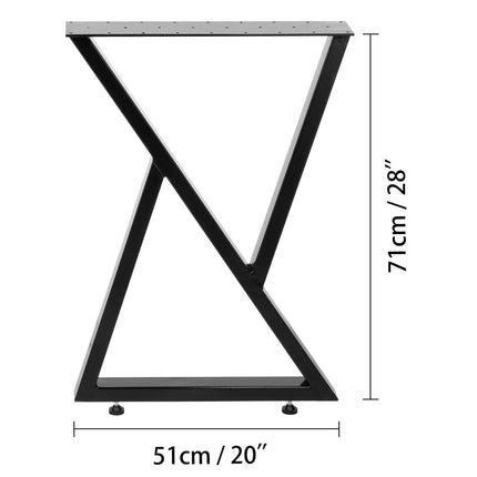 Metal Table Legs Set of 2 Dining Table Legs Black Desk Legs, 28 Height 20 Width Heavy Duty Bench Legs Zig Zag Style Coffee Table Legs Base Modern DIY Steel Table Legs.