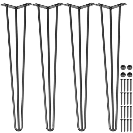 Hairpin Table Legs 30 inch Black Set of 4 Desk Legs Each 220lbs Capacity Hairpin Desk Legs 3 Rods for Bench Desk Dining End Table Chairs Carbon Steel DIY Table Legs Heavy Duty Furniture Legs.